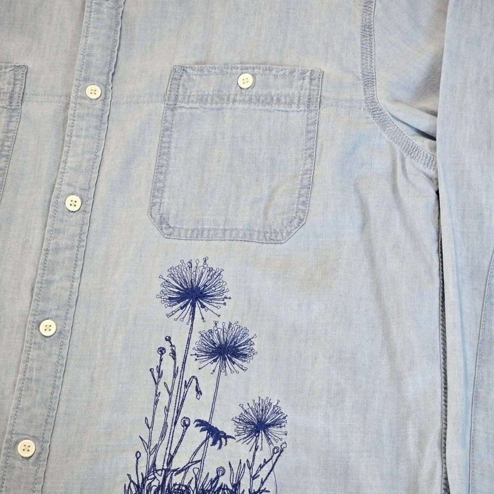 Free‎ Assembly Button Down Shirt Womens L Blue Floral Embroidered Cottagecore